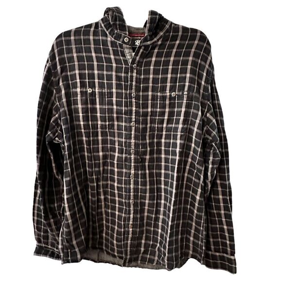 Rock & Republic ~ Long Sleeved Plaid Shirt with Hood ~ Button front ~ size XL - Picture 1 of 8